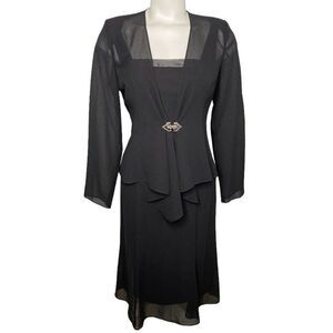 Ursula of Switzerland Black‎ 2 Pc Dress Jacket Set Rhinestone Sz 4P 4 Petite MOB